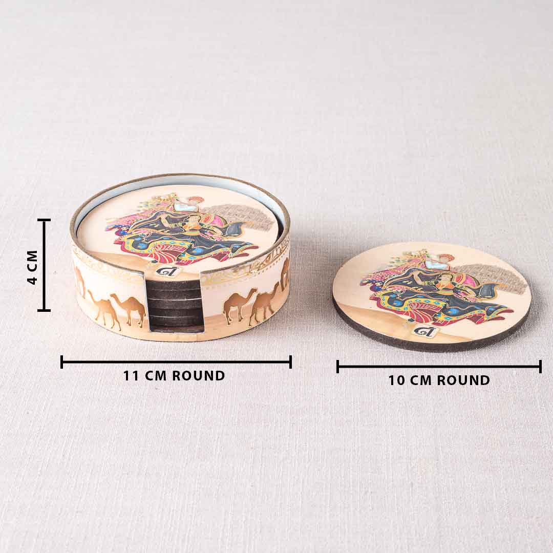 Premium Rajasthani Mdf Printed Coaster (06 Pcs Set) Design Eight