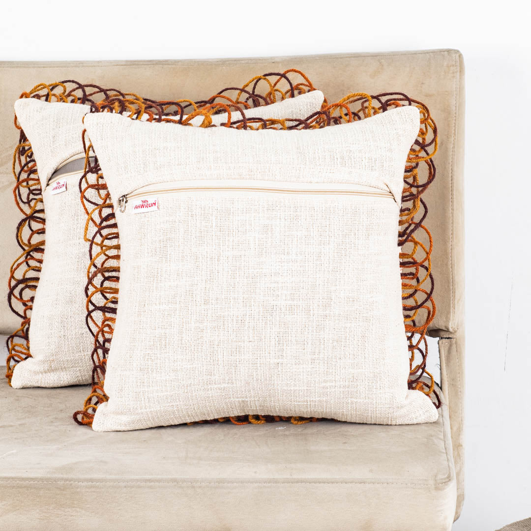 The Heritage Collection Geometric Jute Cotton Cushion Cover 16x16" - Cream Brown