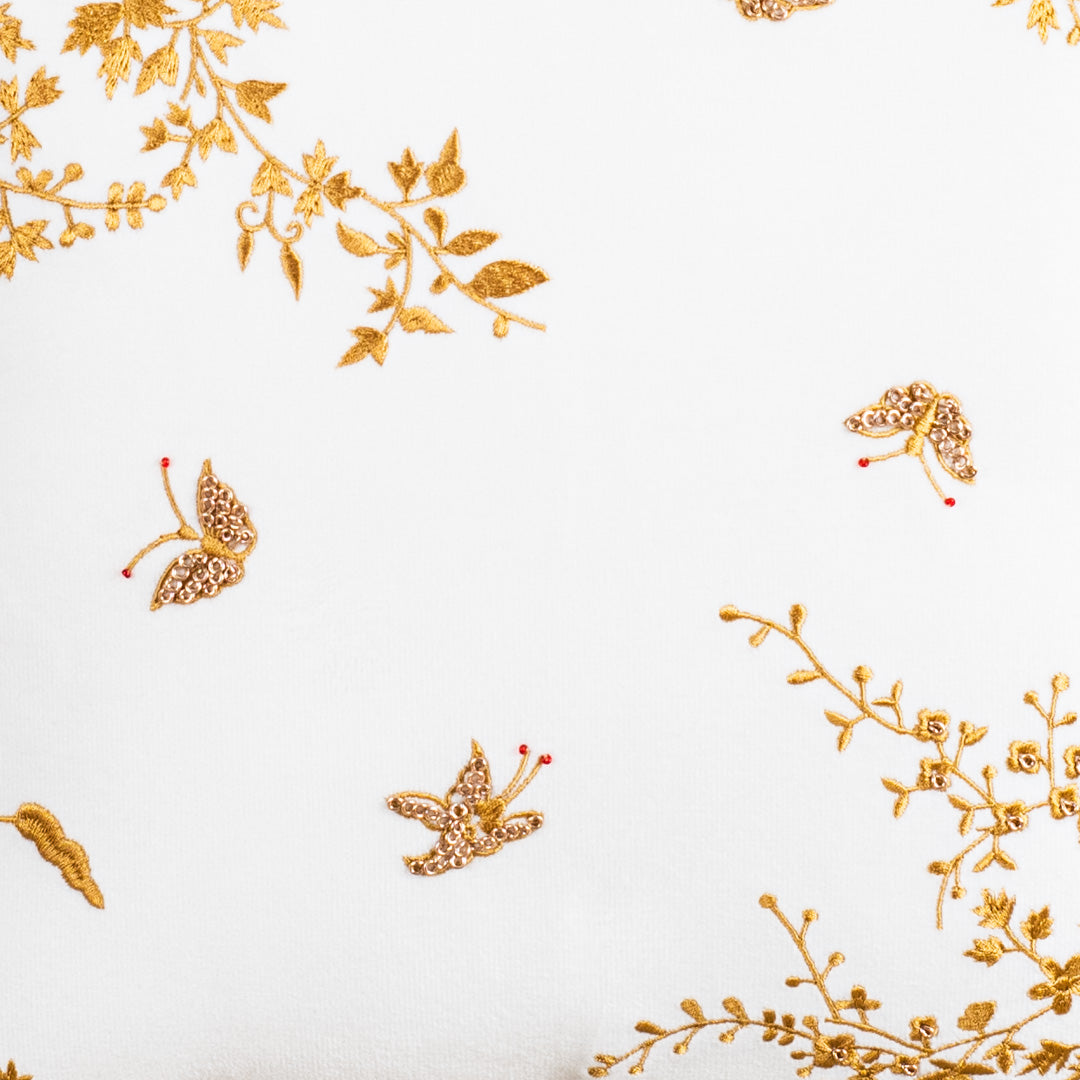 The Heritage Collection Floral Butterfly Velvet Cushion Cover 16x16" - White