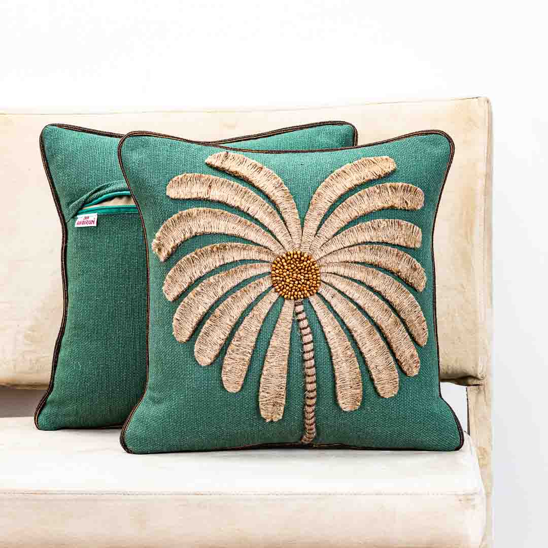 Gorgeous Palm Tree Cushion Cover with Hand Work