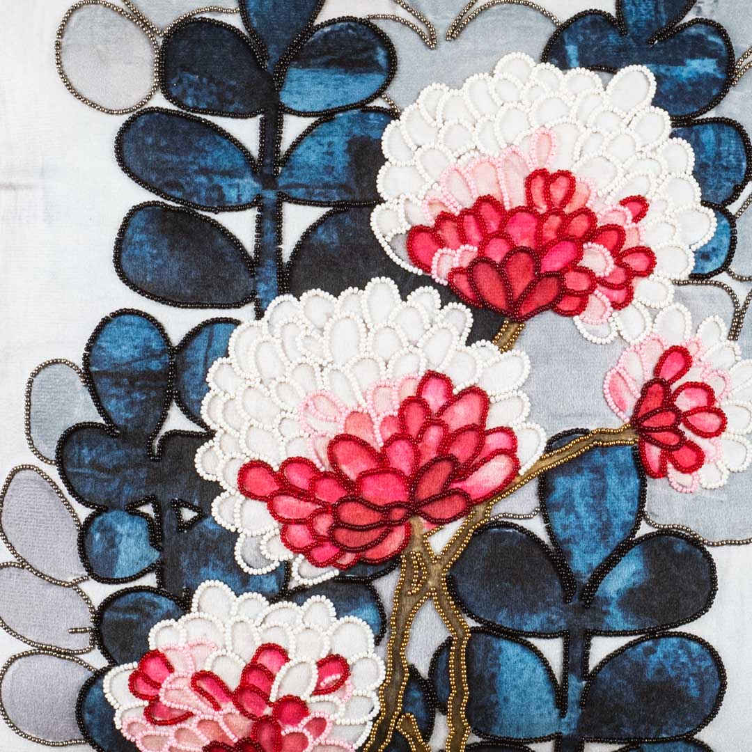 Hath Ki Kala Floral Embroidered Velvet Cushion Cover 16x16" - Grey Blue