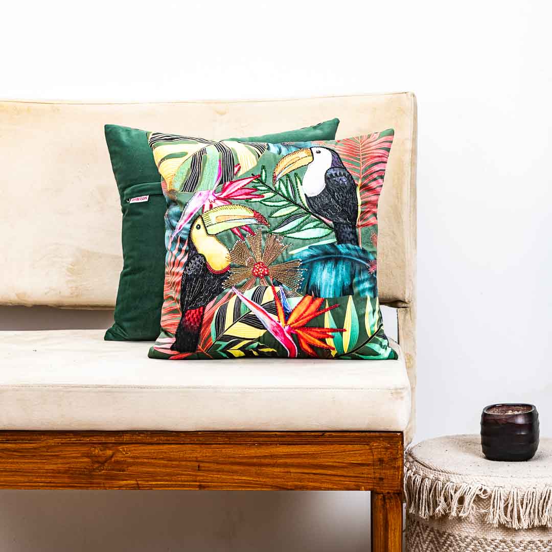 Premium Twin Toucan Bird Cushion Cover