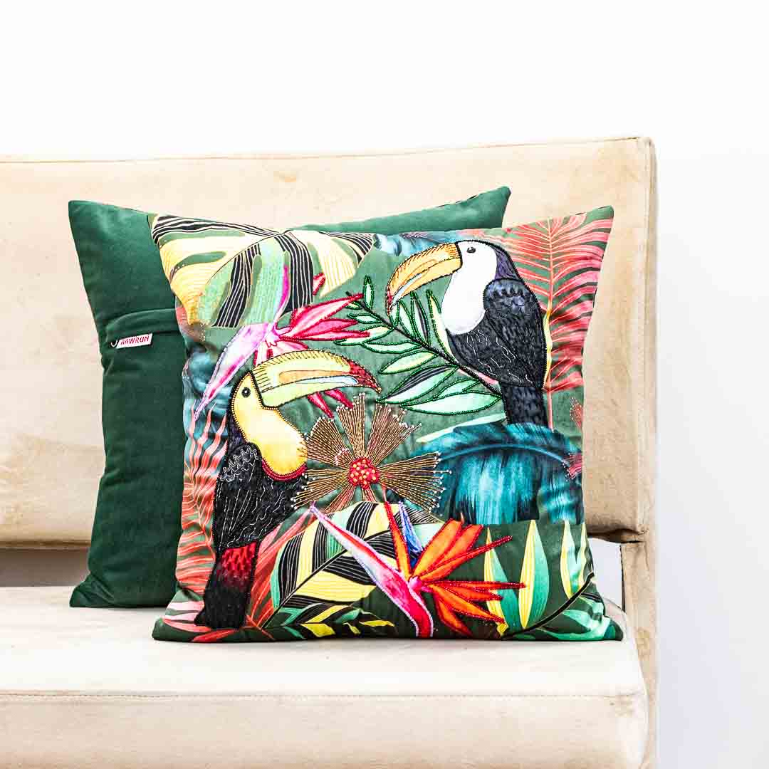 Premium Twin Toucan Bird Cushion Cover