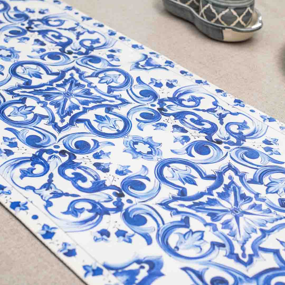Blue-White Digital Printed Table Runner