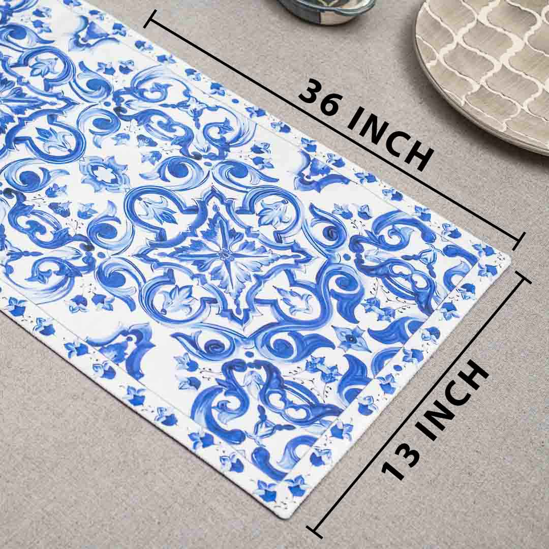 Blue-White Digital Printed Table Runner