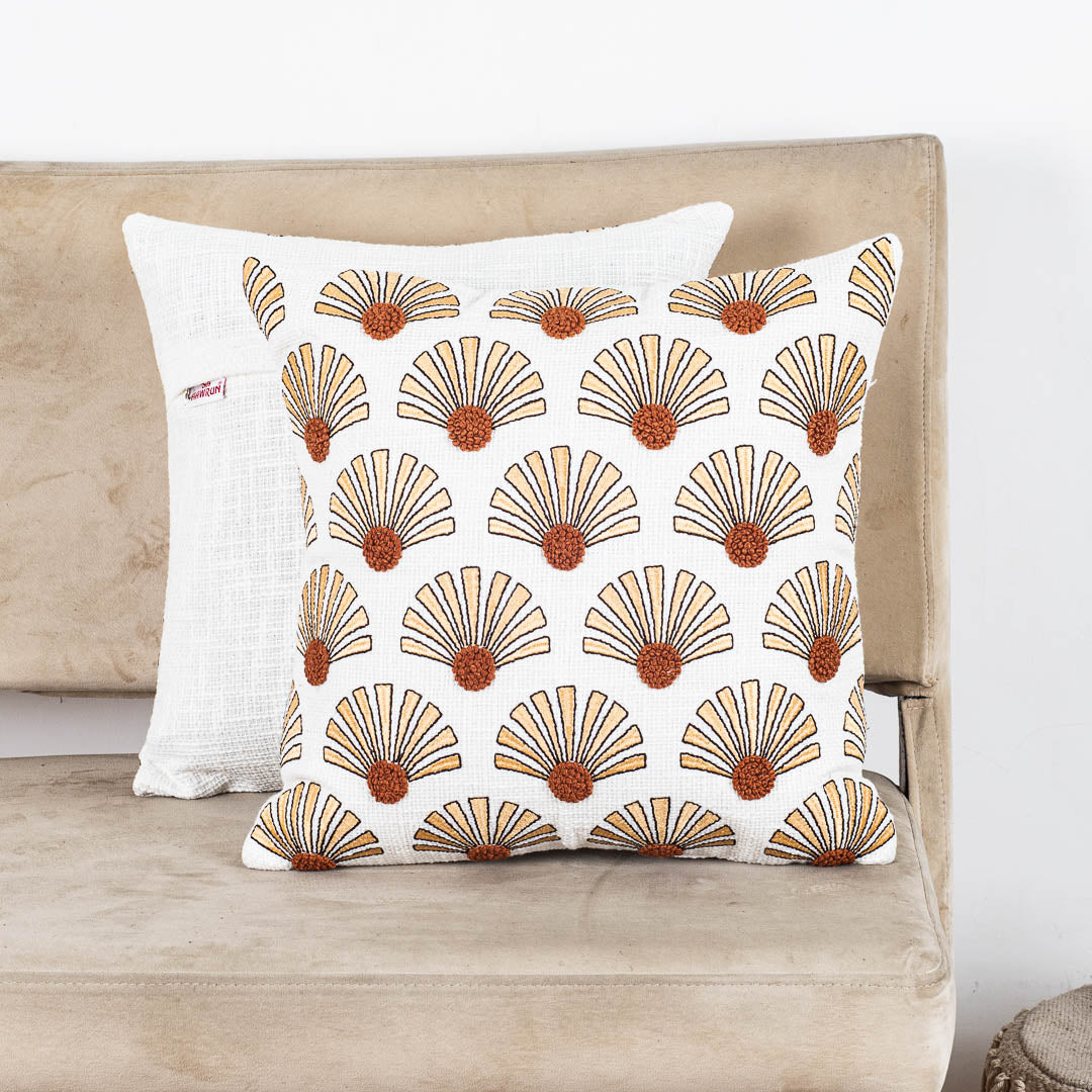 Textured Fan Pattern Embroidered Cushion Cover – Contemporary Style