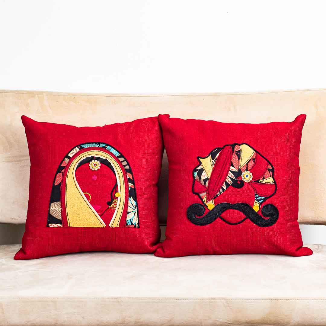 MR. RAJASTHAN And MRS. RAJASTHAN Combo Traditional Cushion Cover