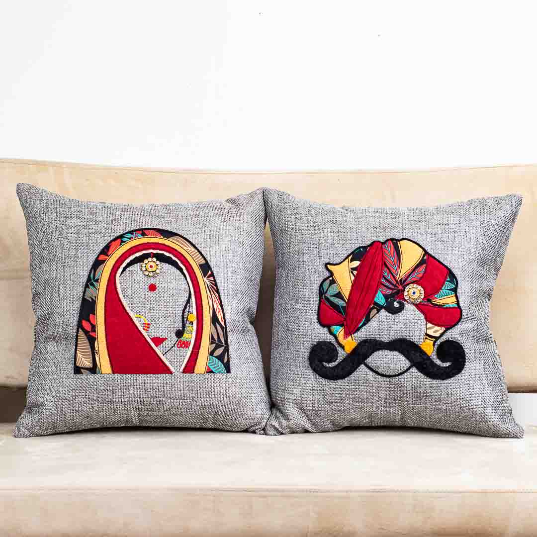 MR. RAJASTHAN And MRS. RAJASTHAN Combo Traditional Cushion Cover
