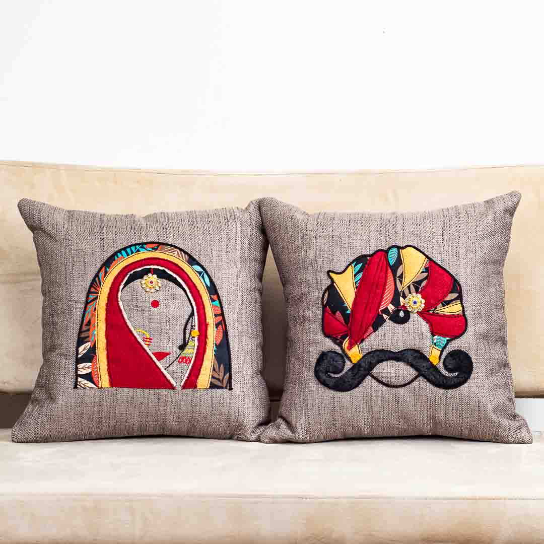 MR. RAJASTHAN And MRS. RAJASTHAN Combo Traditional Cushion Cover