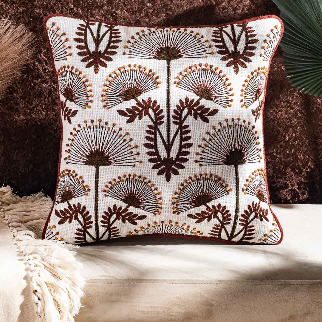 Nature Inspired Embroidered Cushion Cover for Living Room & Bedroom