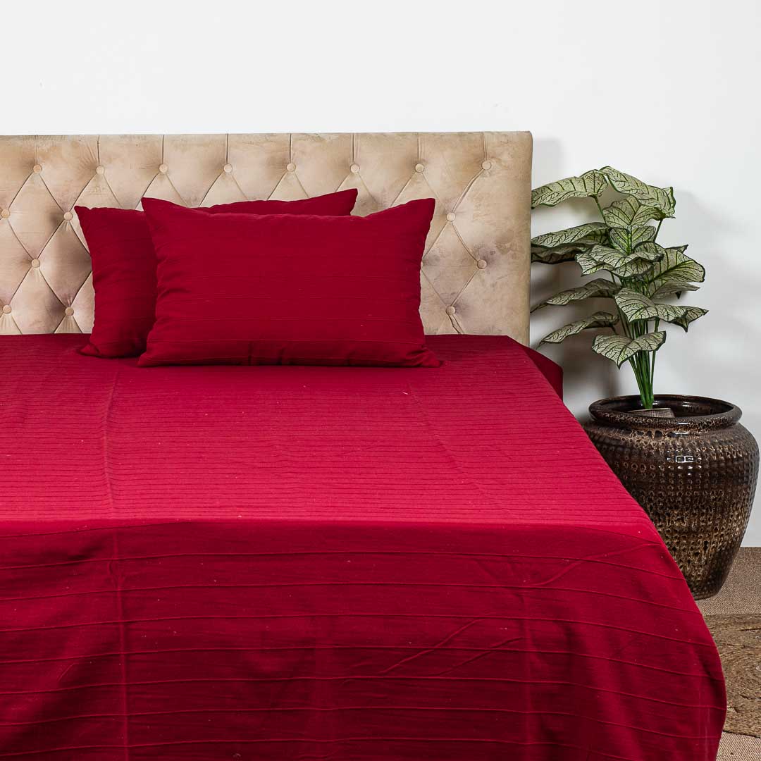 Red Premium Cotton Jacquard Exp Bedcover Set (1+2)