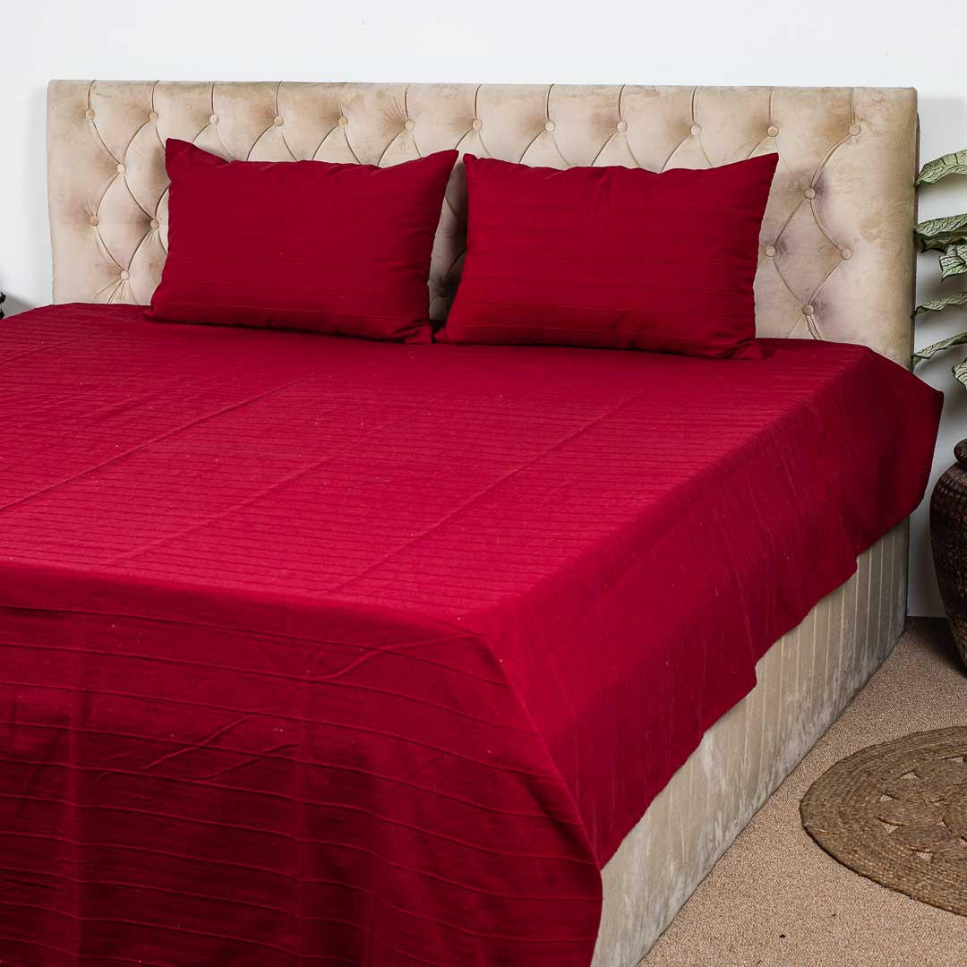 Red Premium Cotton Jacquard Exp Bedcover Set (1+2)