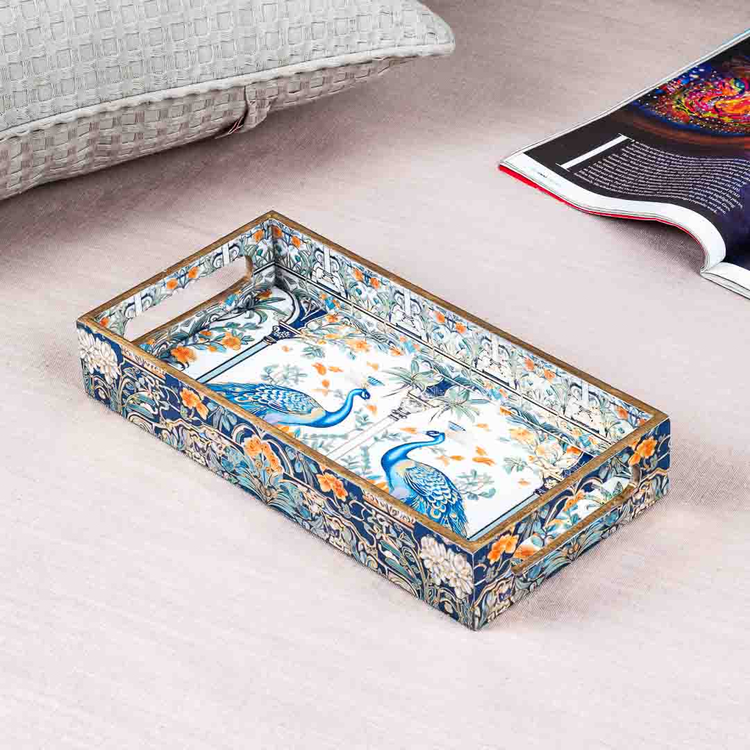 Premium Peacock Rectangle Mdf Tray Design One 13X5X1.5 Inch
