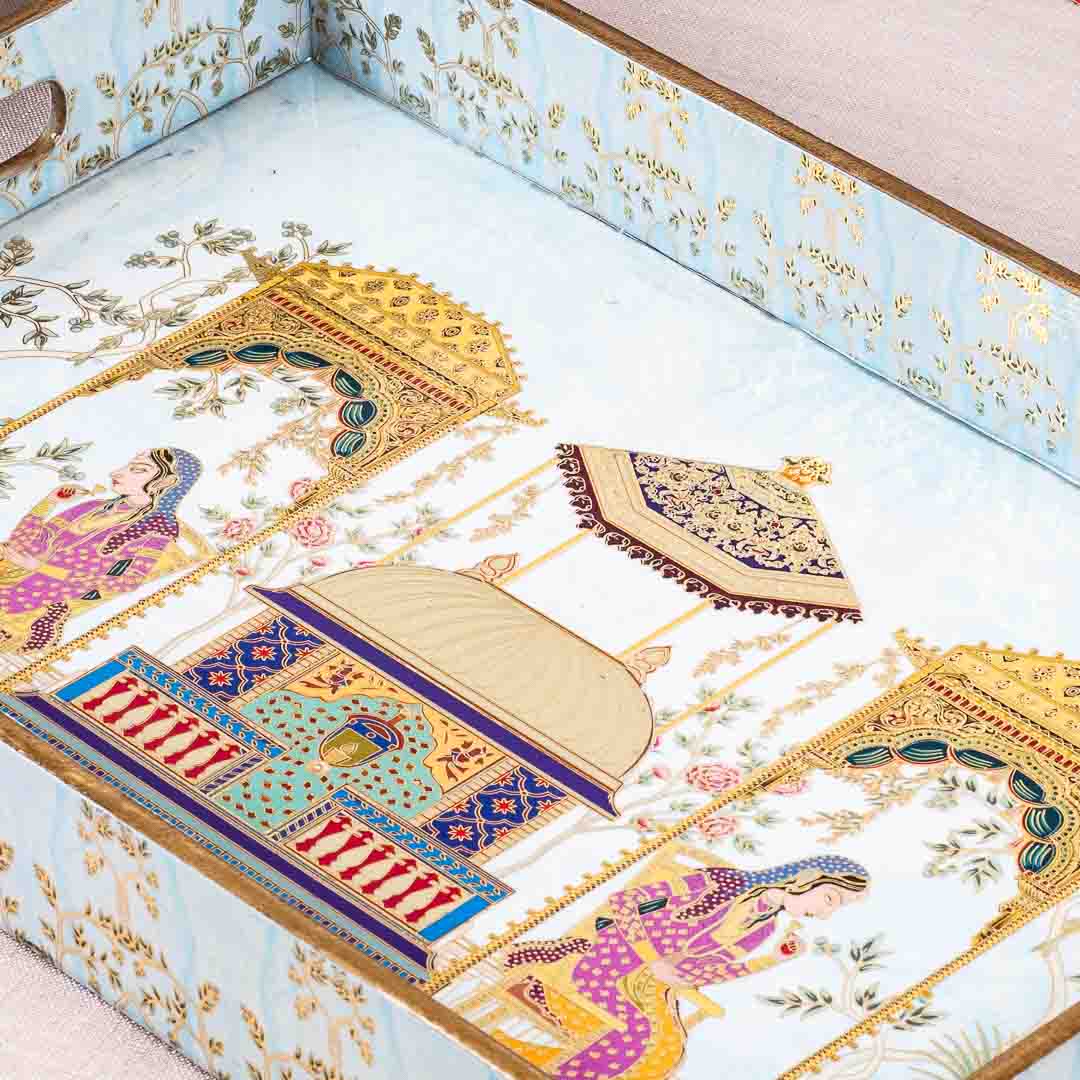 Premium Moghal Rectangle Mdf Tray Design Two 10X14X2 Inch