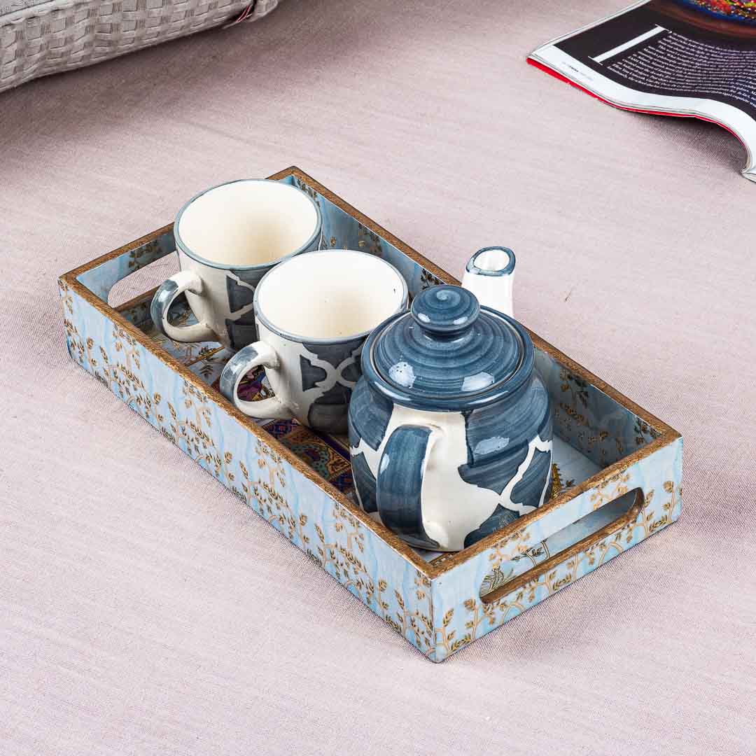 Premium Mughal Rectangle Mdf Tray Design Two 13X5X1.5 Inch