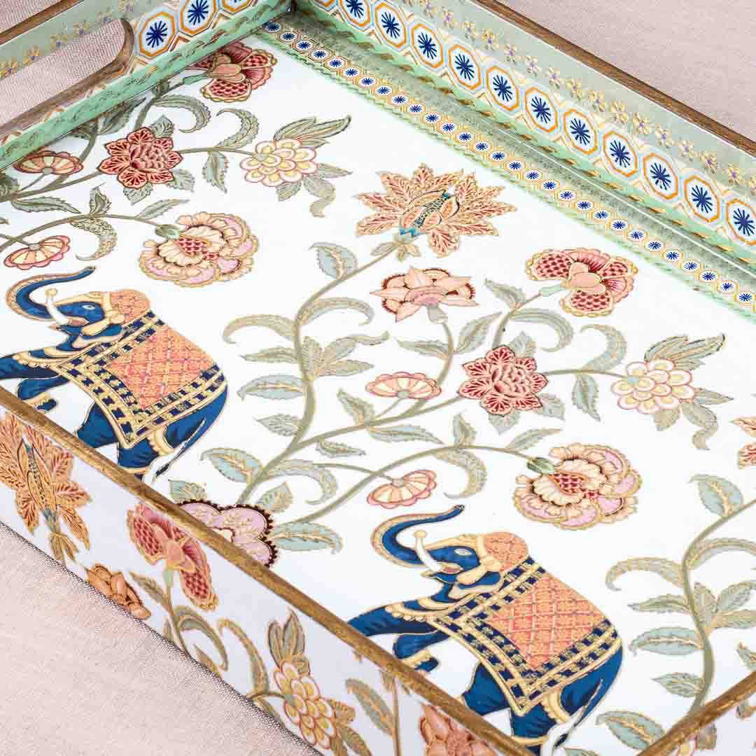 Rectangle Elephant Design Mdf Tray