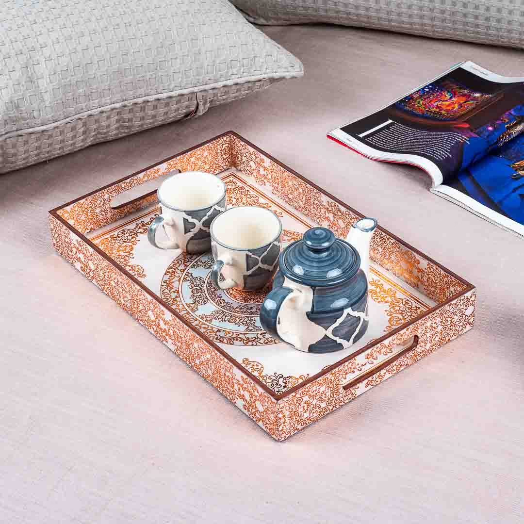 Premium Rectangle Gold Design Mdf Tray