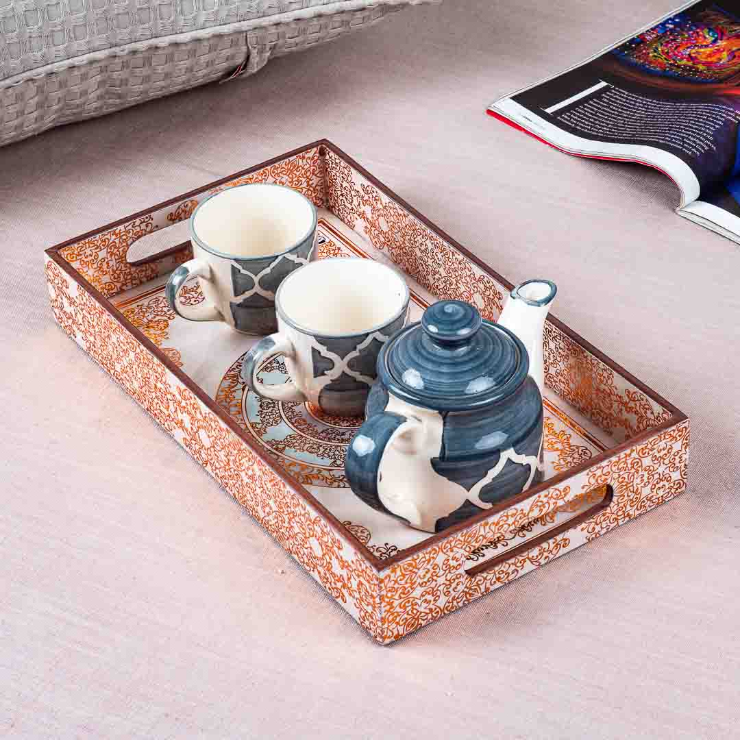 Premium White-Gold Rectangle MDF Tray