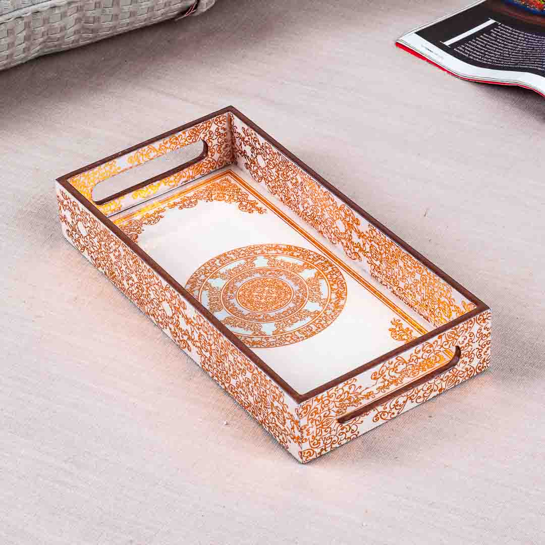 Premium Abstract Gold Rectangle Mdf Tray Design Six 13X5X1.5 Inch