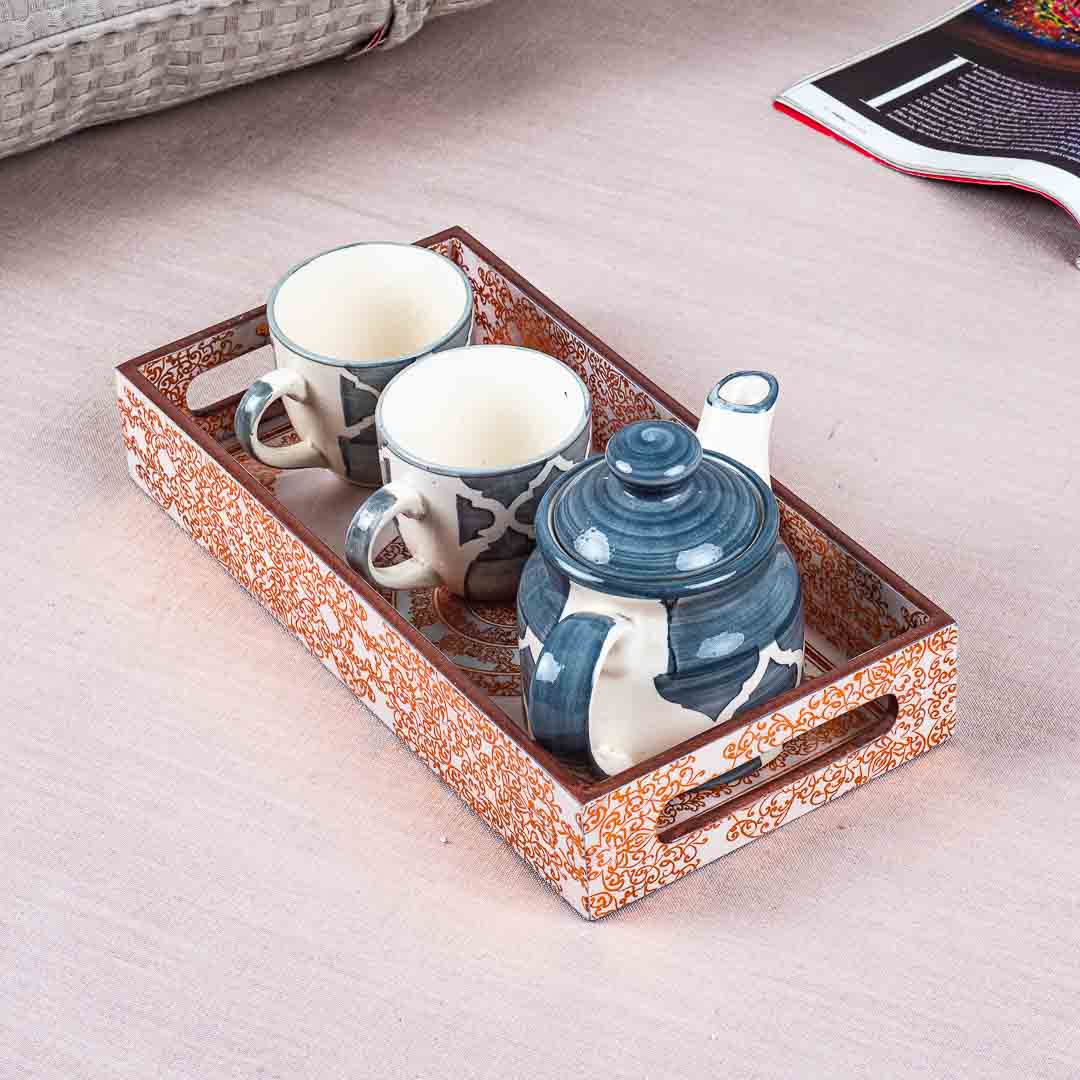 Premium Abstract Gold Rectangle Mdf Tray Design Six 13X5X1.5 Inch