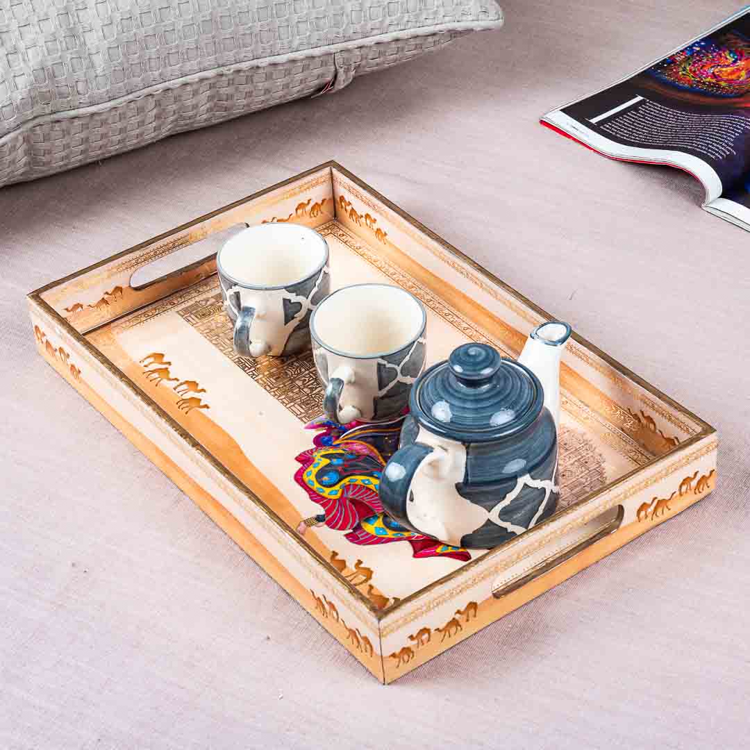 Premium Mughal Rectangle Design Mdf Tray