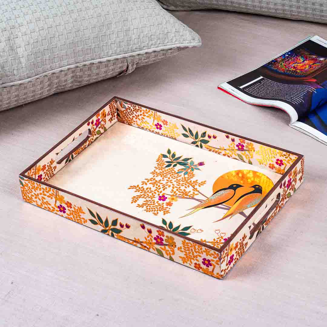 Premium Love Baird Rectangle Mdf Tray Design Nine 10X14X2 Inch