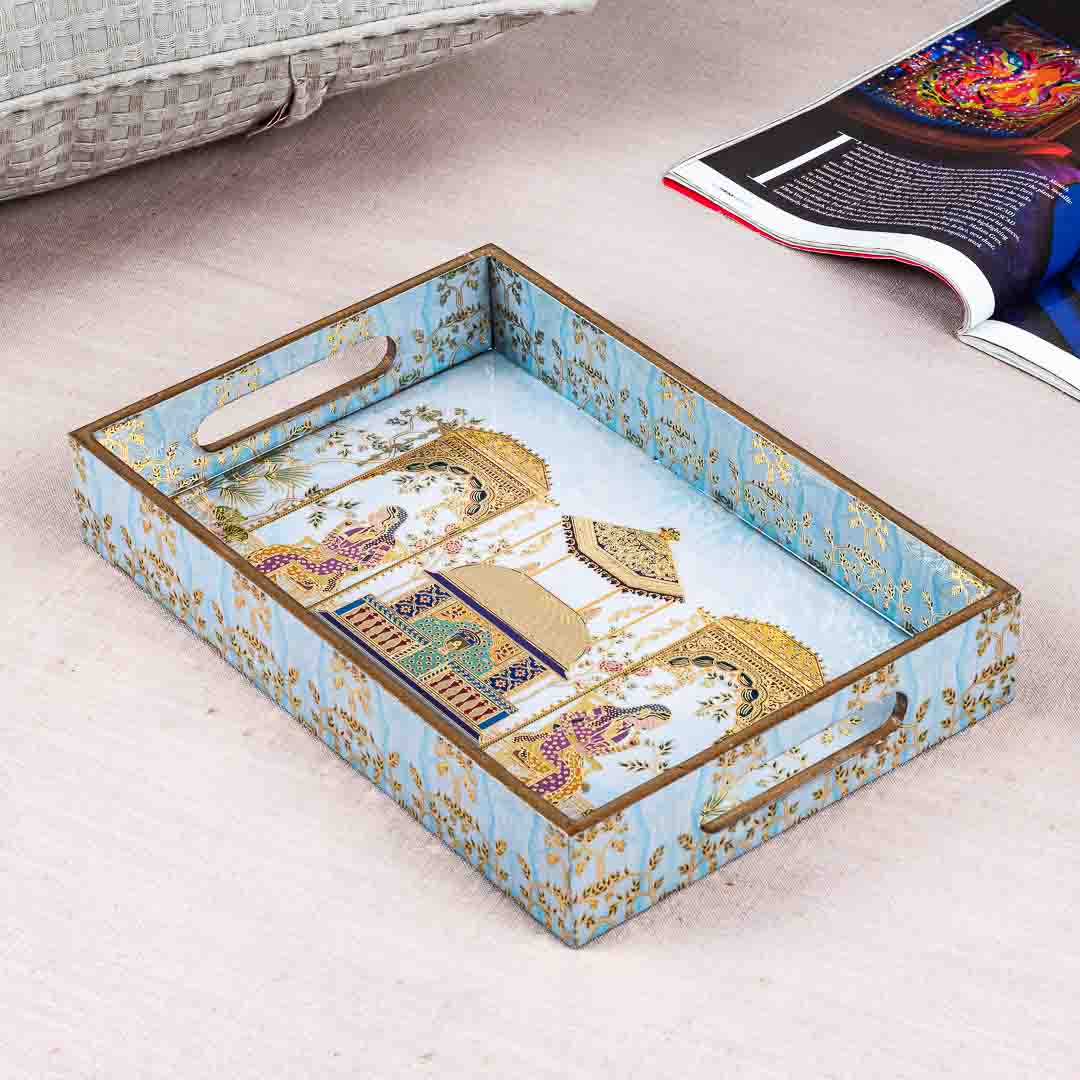 Premium Moghal Rectangle Mdf Tray Design Two 8X12X2 Inch