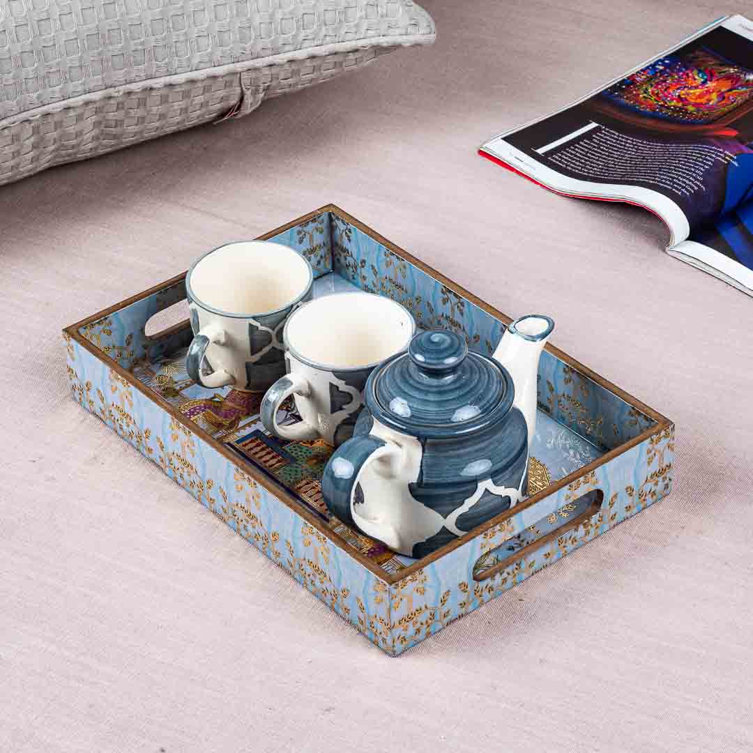 Premium Moghal Rectangle Mdf Tray Design Two 8X12X2 Inch