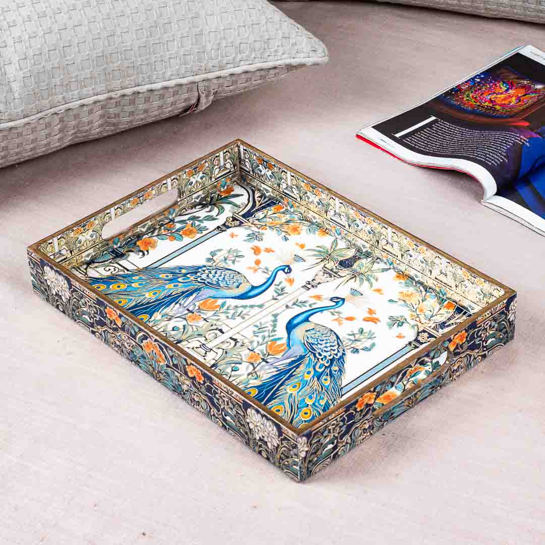 Premium Peacock Rectangle Mdf Tray Design One 10X14X2 Inch