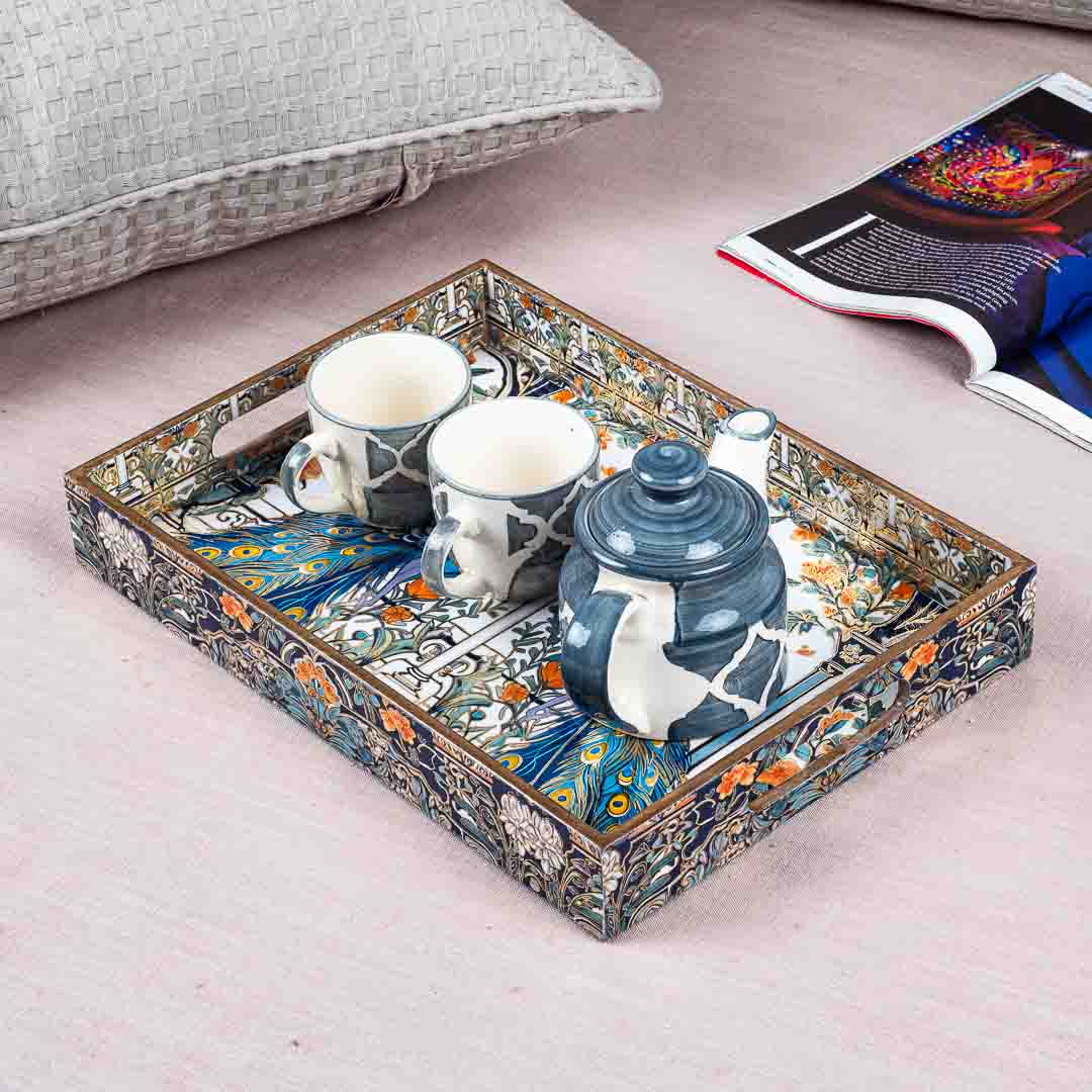 Premium Peacock Rectangle Mdf Tray Design One 10X14X2 Inch