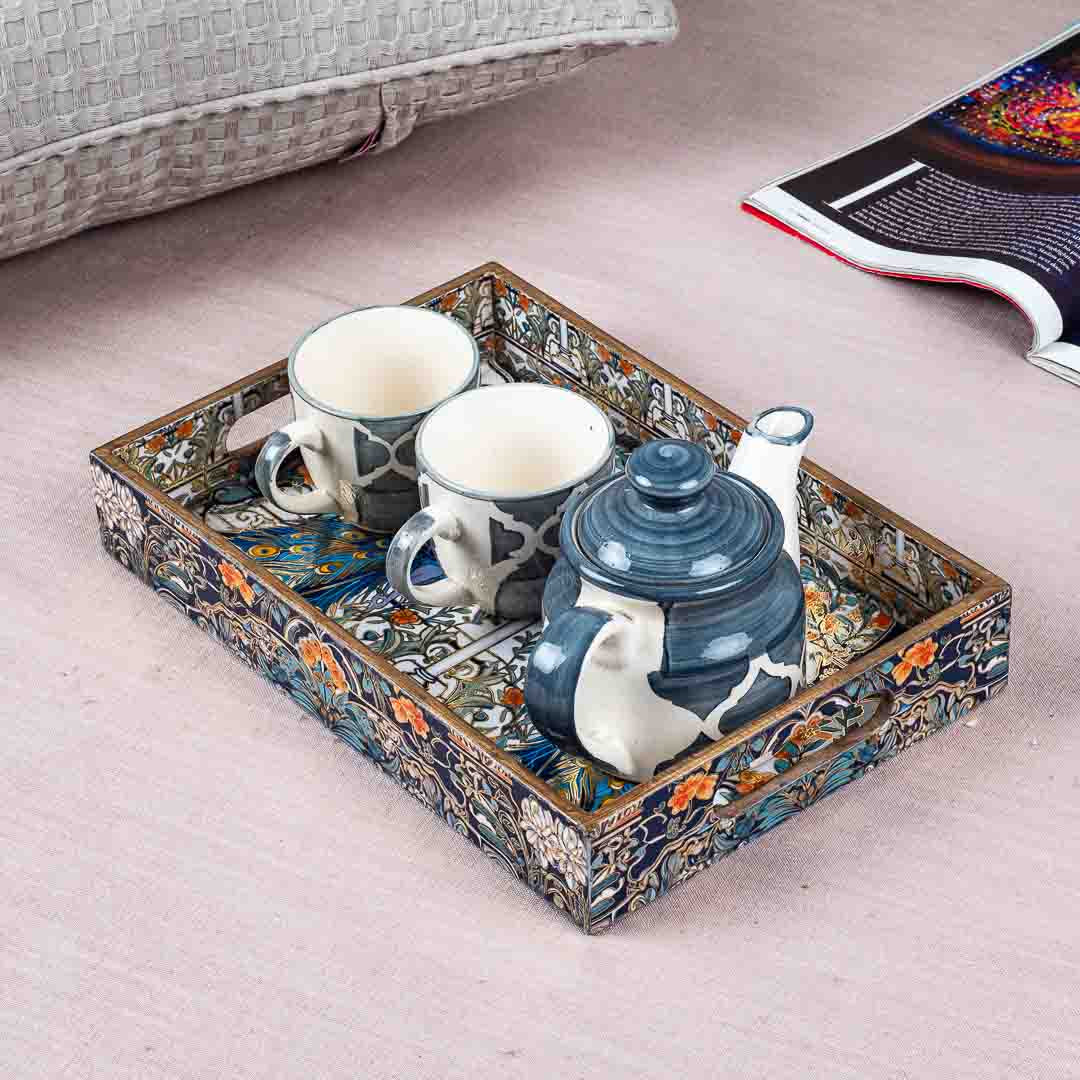 Premium Peacock Rectangle Mdf Tray Design One 8X14X2 Inch