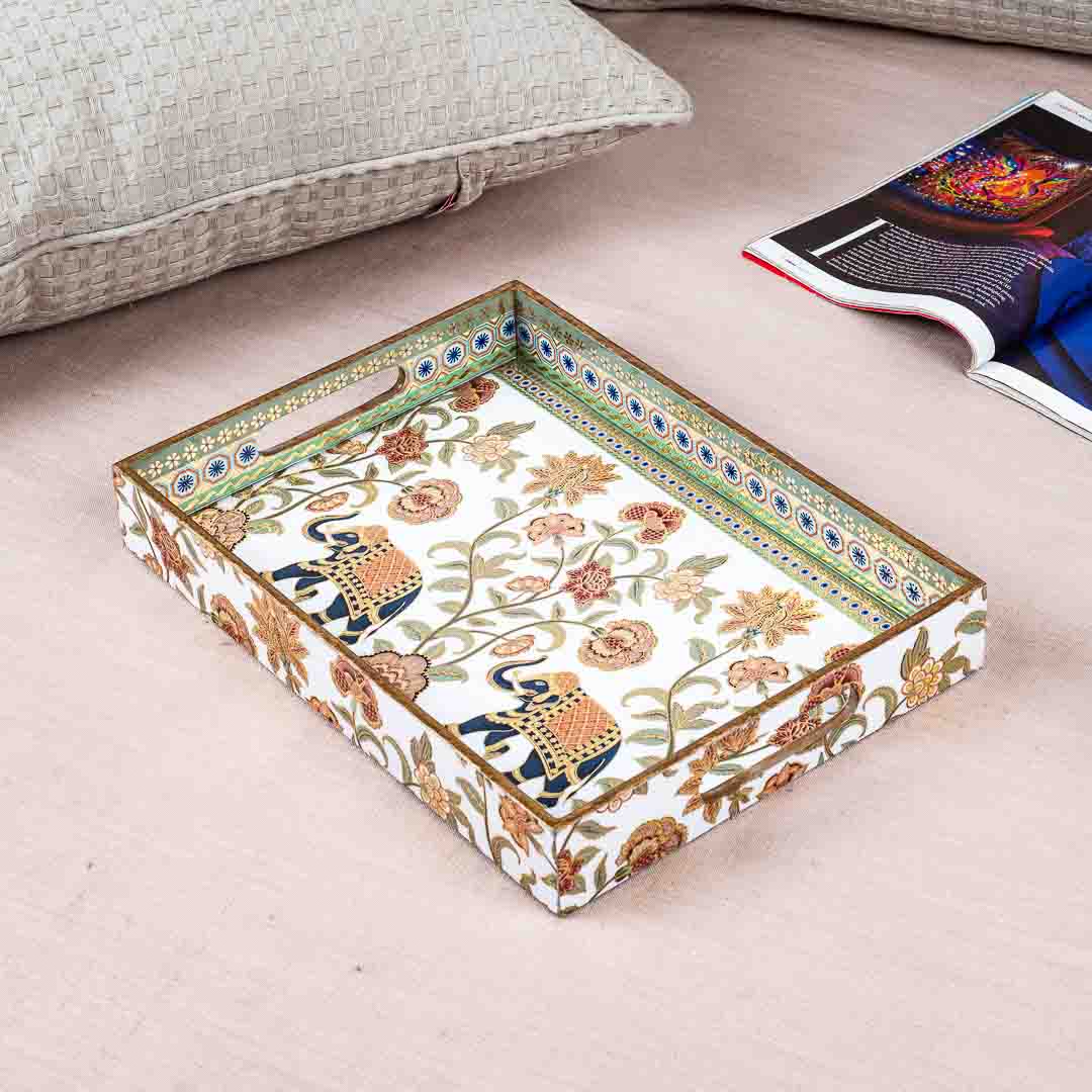 Premium Elephant Rectangle Mdf Tray Design Three 10X14X2 Inch