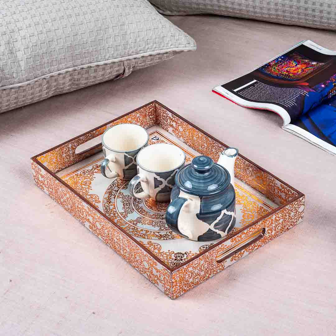 Premium Abstract Gold Rectangle Mdf Tray Design Six 10X14X2 Inch