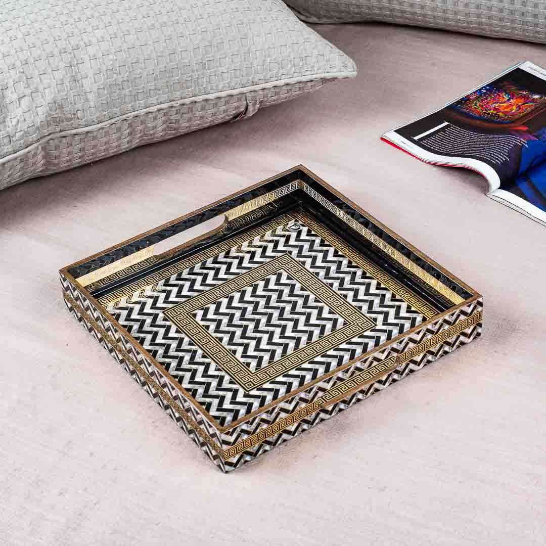 Premium Veda Weave Square Mdf Tray Design Ten 12X12 Inch