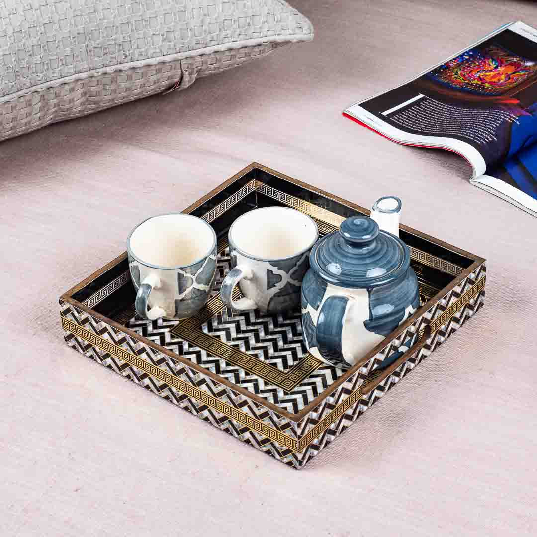 Premium Veda Weave Square Mdf Tray Design Ten 10X10 Inch