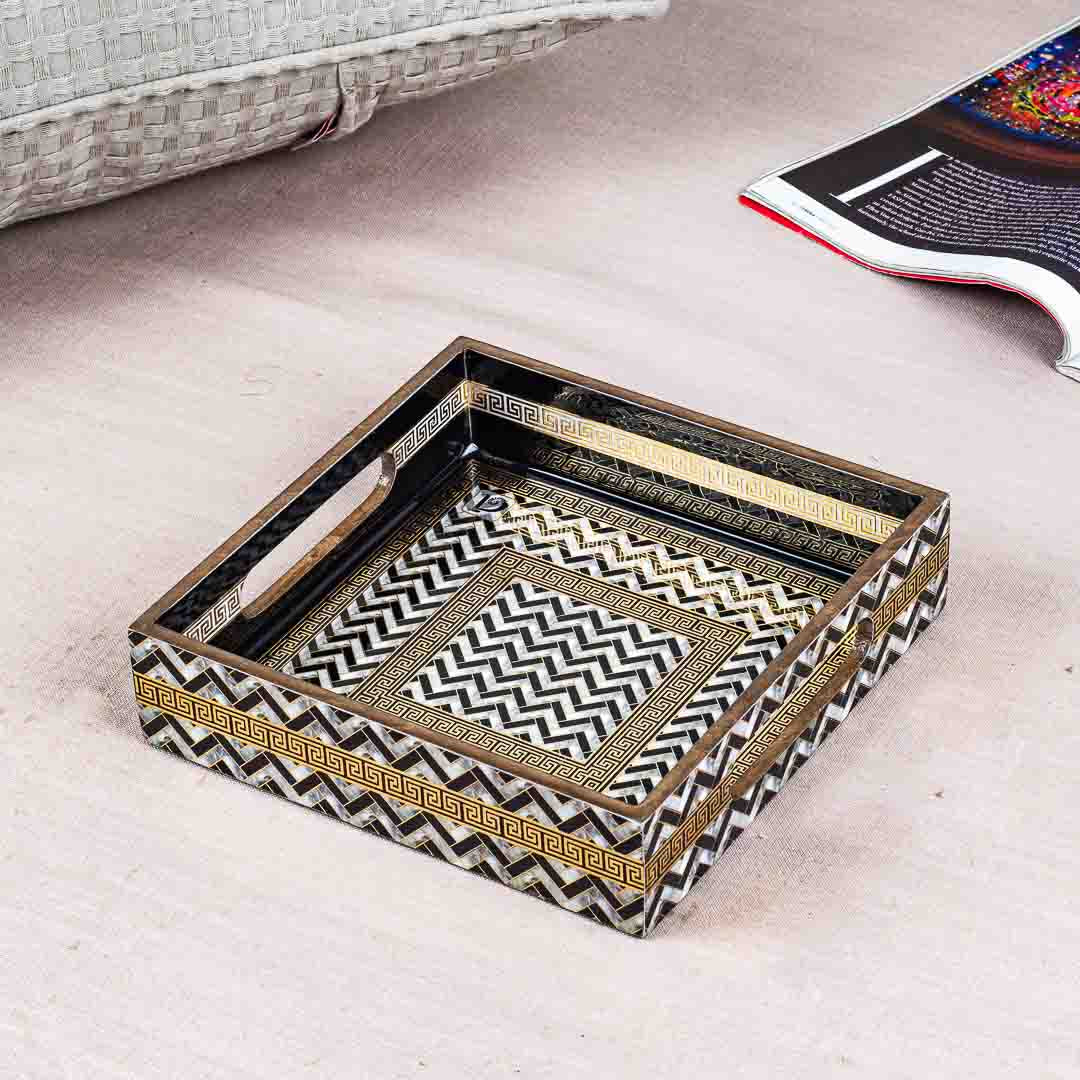 Premium Veda Weave Square Mdf Tray Design Ten 8X8 Inch
