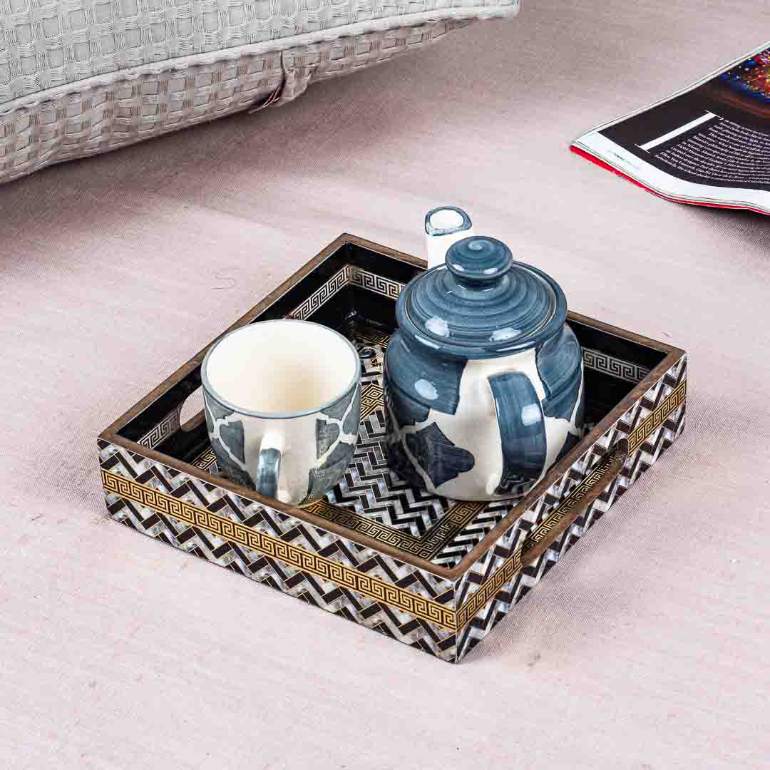 Premium Veda Weave Square Mdf Tray Design Ten 8X8 Inch