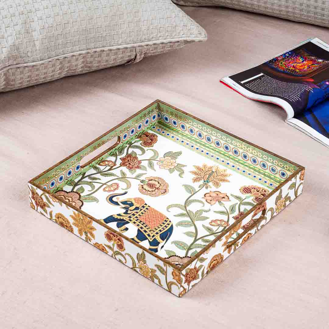 Premium Elephant Square Mdf Tray Design Three 12X12 Inch