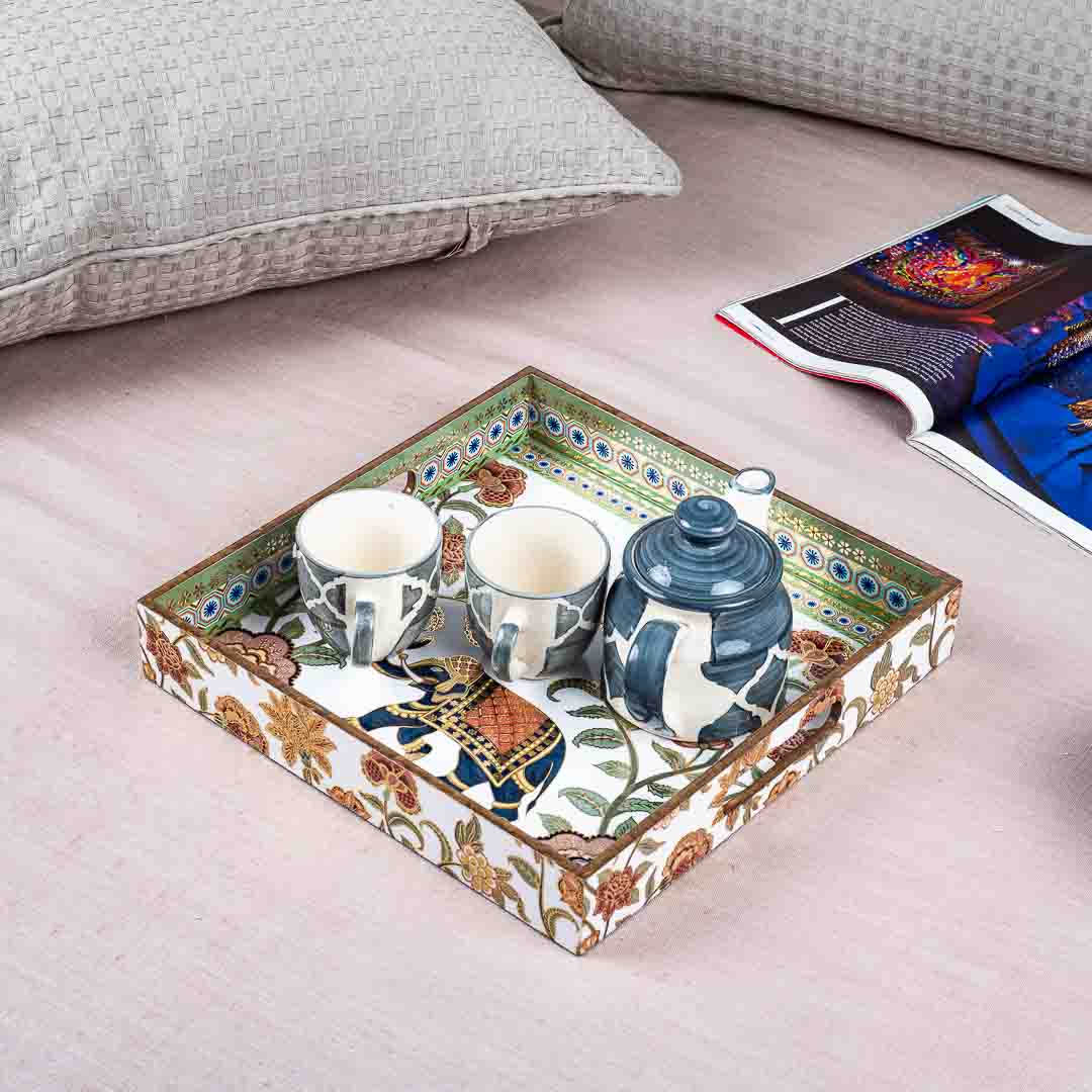 Premium Elephant Square Mdf Tray Design Three 12X12 Inch