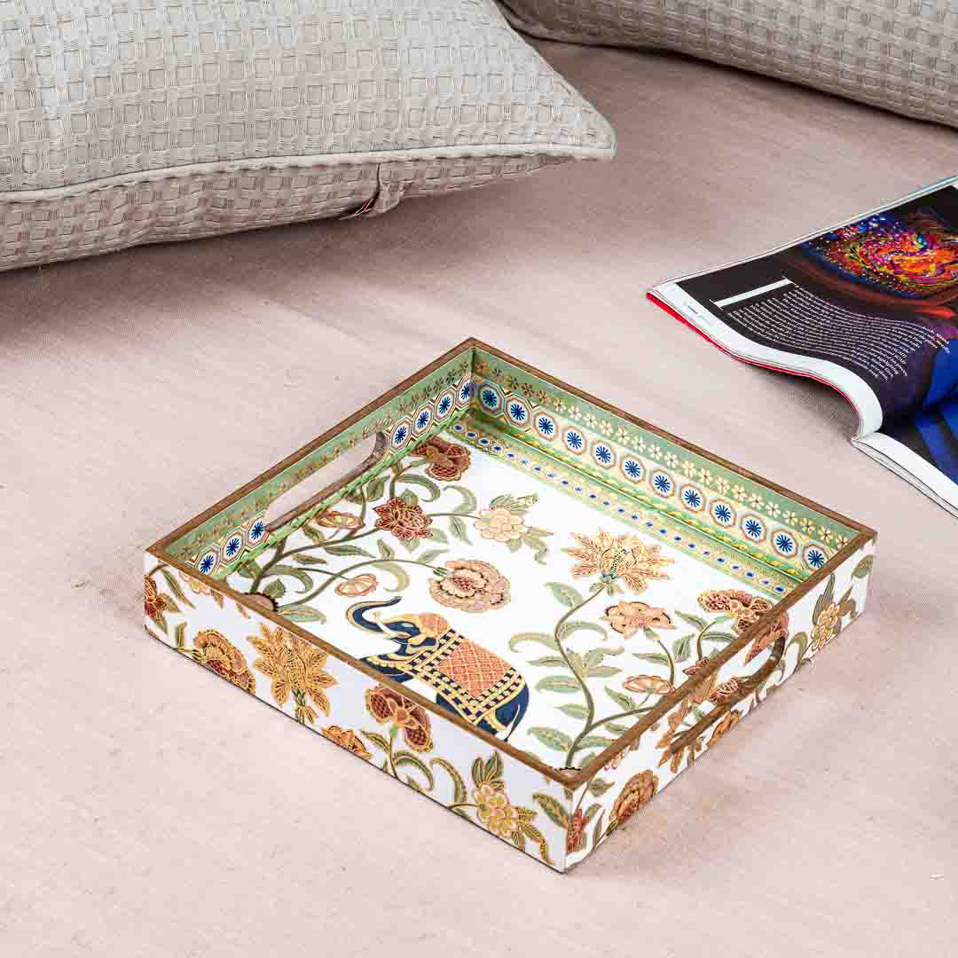 Premium Elephant Square Mdf Tray Design Three 10X10 Inch