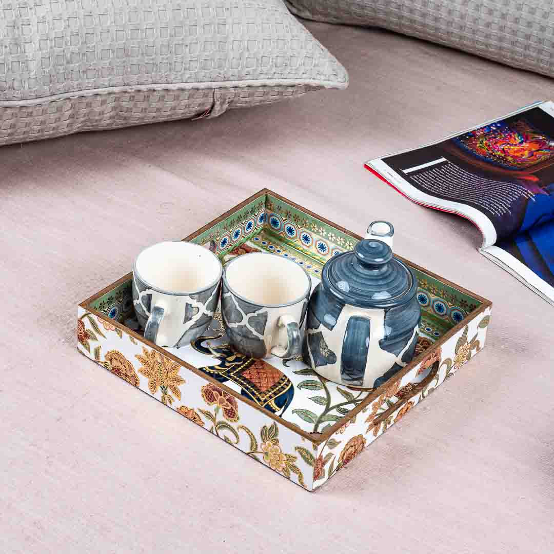 Premium Elephant Square Mdf Tray Design Three 10X10 Inch