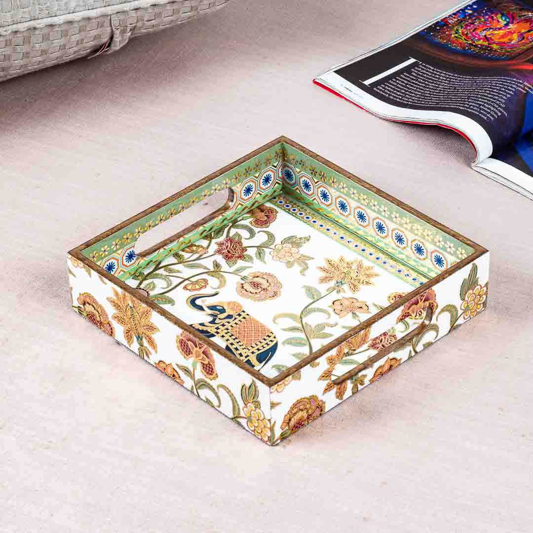Premium Elephant Square Mdf Tray Design Three 8X8 Inch