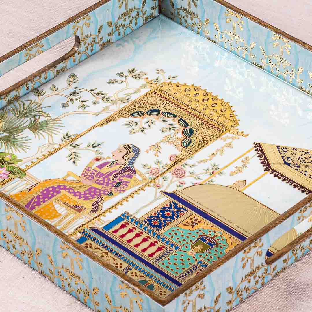Premium Mughal Square Mdf Tray Design Two 12X12 Inch