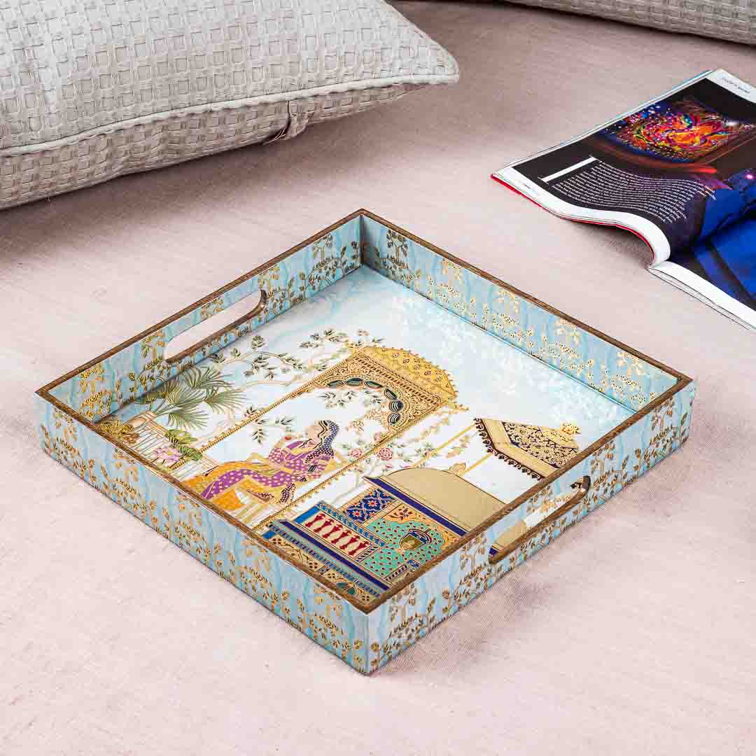 Premium Mughal Square Mdf Tray Design Two 12X12 Inch