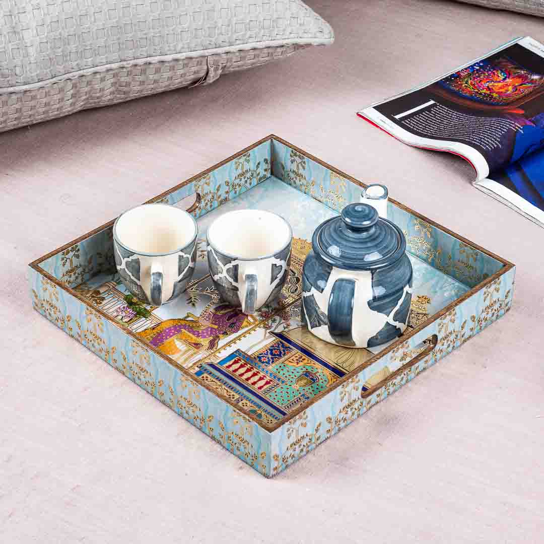 Premium Mughal Square Mdf Tray Design Two 12X12 Inch