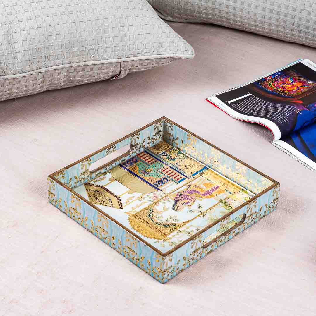 Premium Mughal Square Mdf Tray Design Two 10X10 Inch