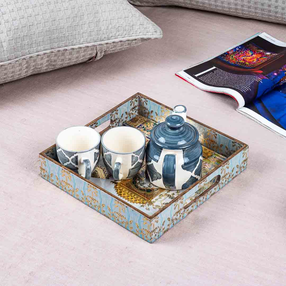 Premium Mughal Square Mdf Tray Design Two 10X10 Inch