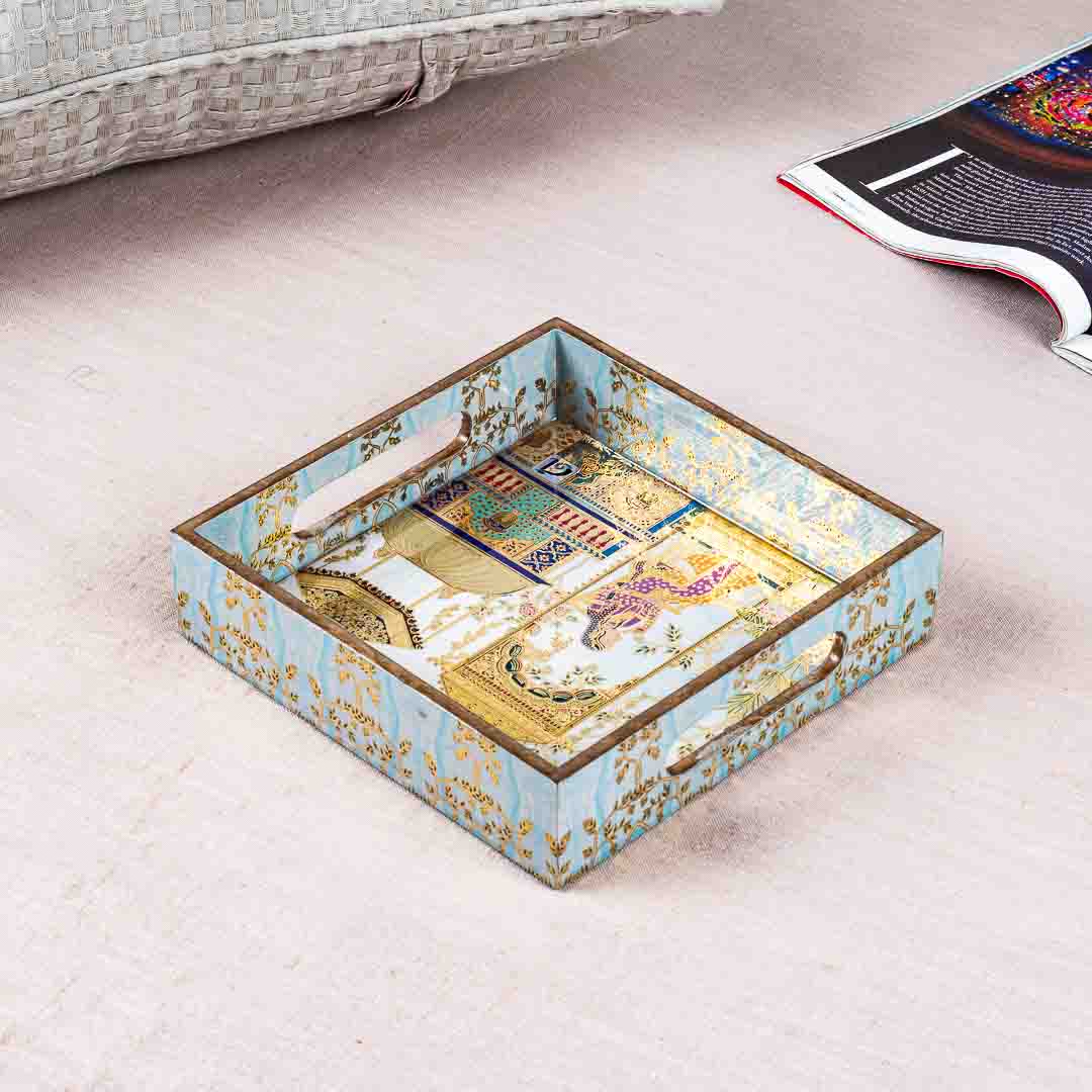Premium Mughal Square Mdf Tray Design Two 8X8 Inch