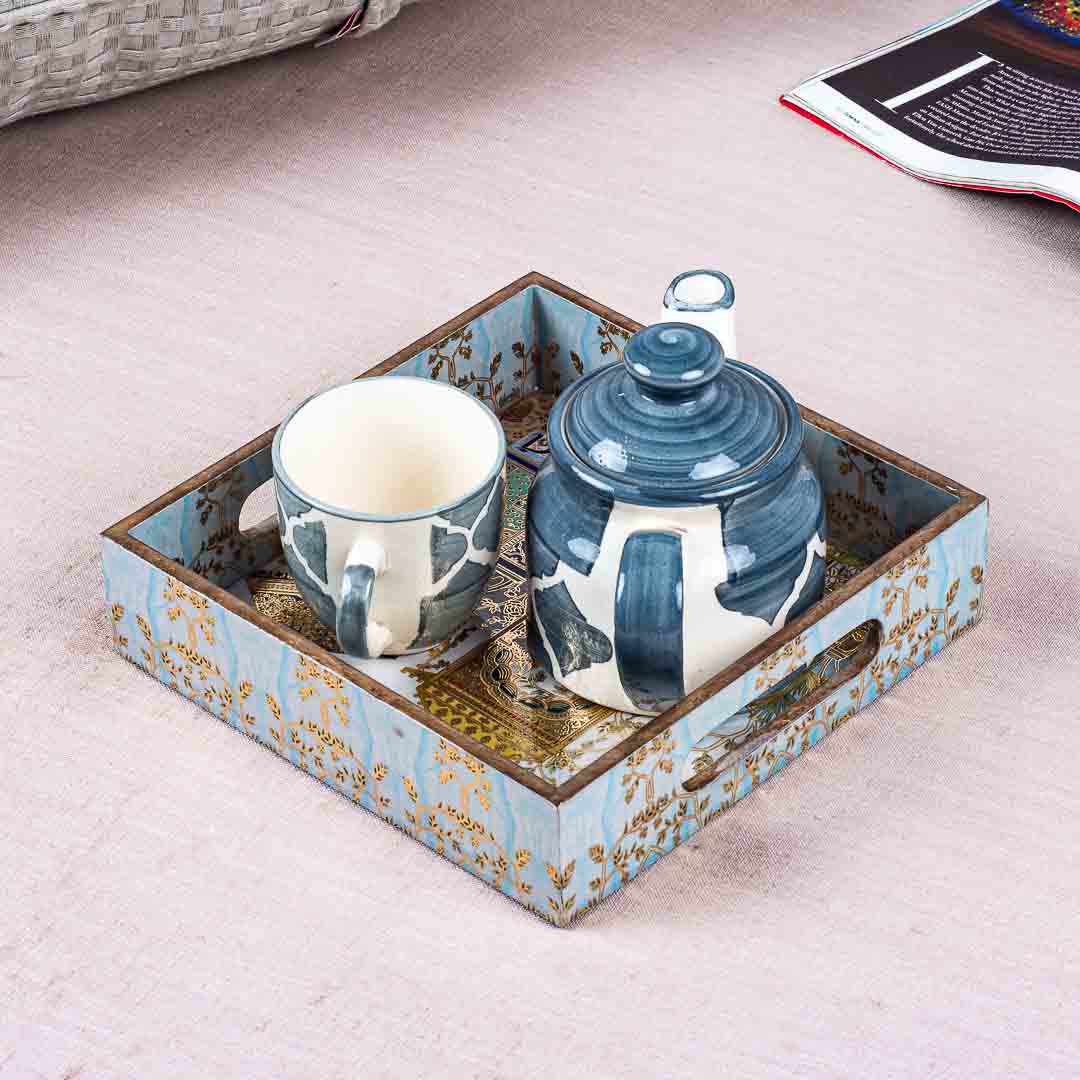 Premium Mughal Square Mdf Tray Design Two 8X8 Inch