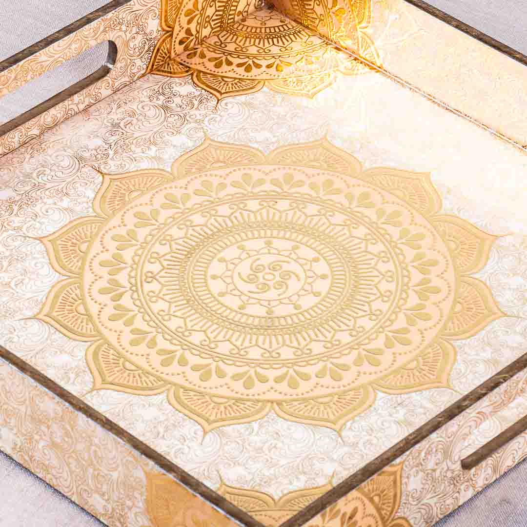 Premium Abstract Gold Square Mdf Tray Design Seven 12X12 Inch